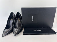 Suede Foil Print Pumps in Black / Silver Size 40.5