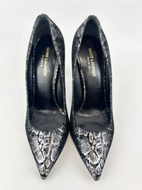 Suede Foil Print Pumps in Black / Silver Size 40.5