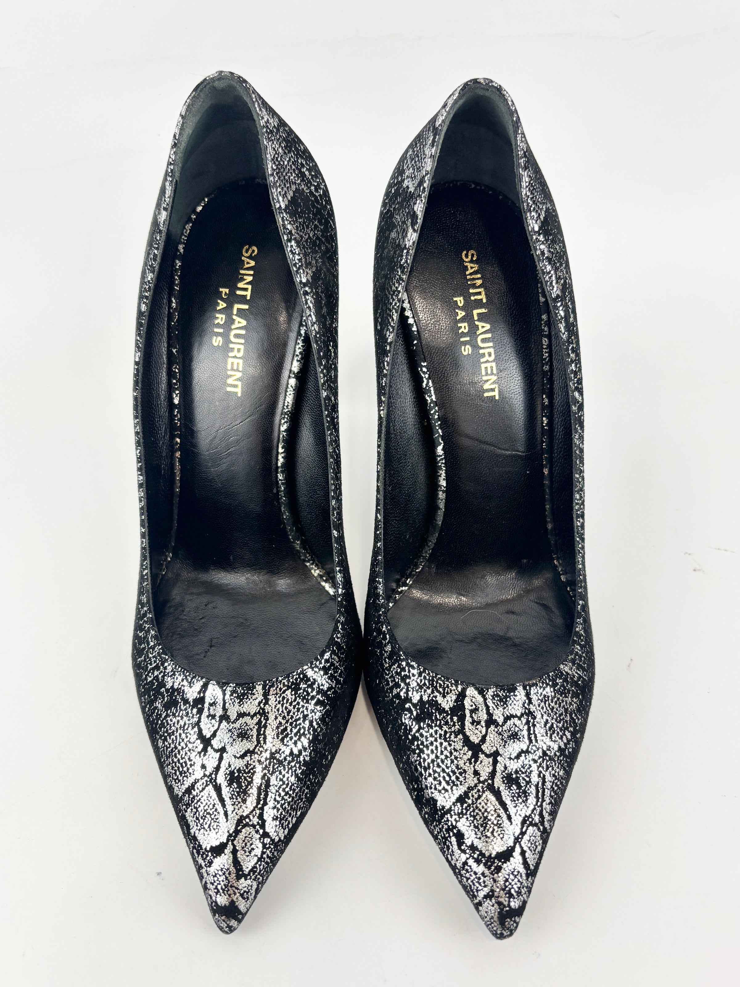 Suede Foil Print Pumps in Black / Silver Size 40.5
