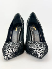 Suede Foil Print Pumps in Black / Silver Size 40.5