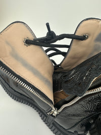 Crinkled Black Patent Leather Ankle Boots Size 37