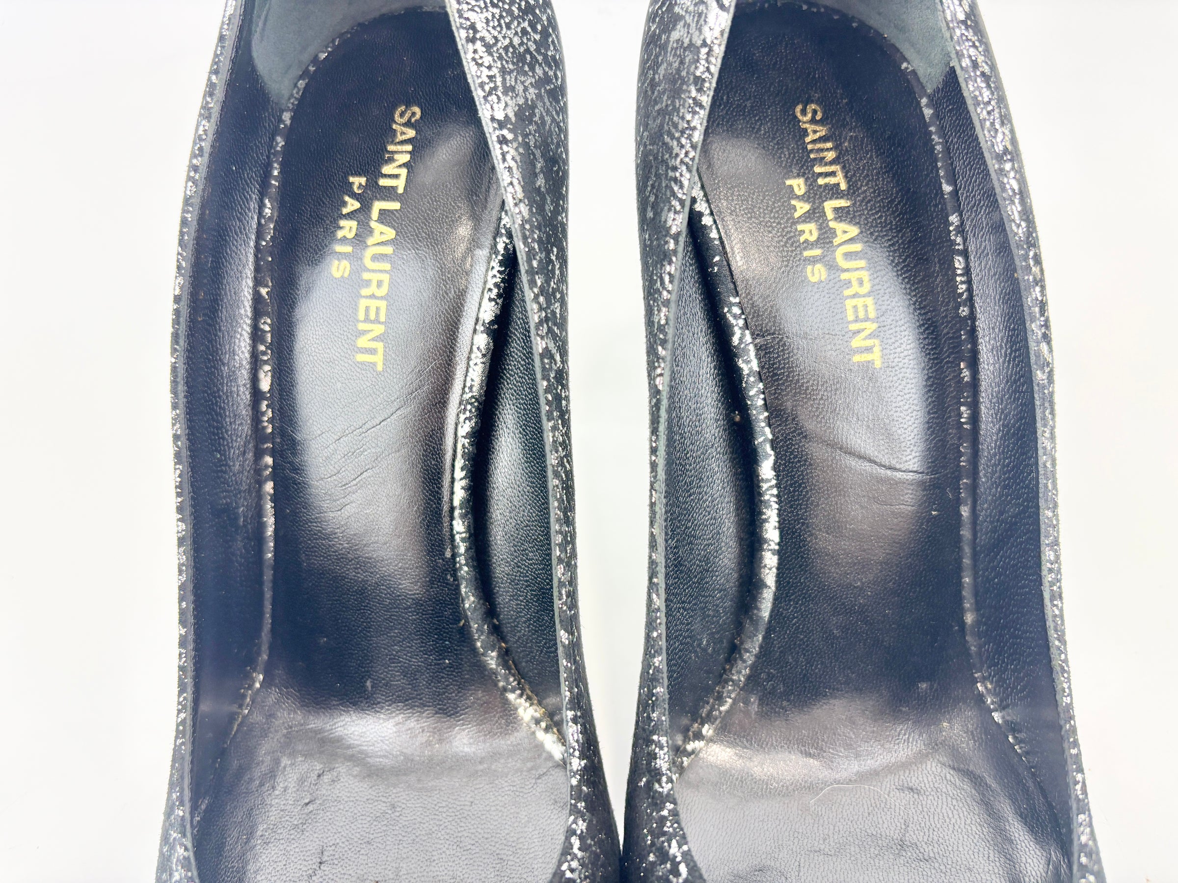 Suede Foil Print Pumps in Black / Silver Size 40.5