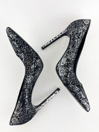 Suede Foil Print Pumps in Black / Silver Size 40.5