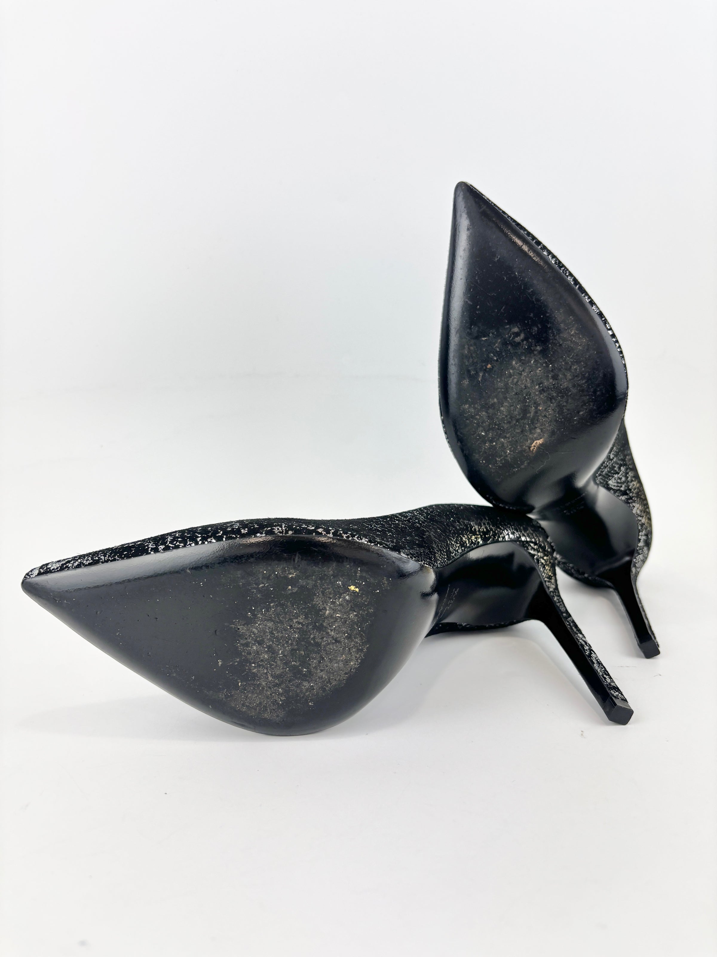 Suede Foil Print Pumps in Black / Silver Size 40.5