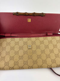 Vintage Bamboo Clutch Bag in Beige / Red GG Fabric