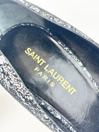 Suede Foil Print Pumps in Black / Silver Size 40.5