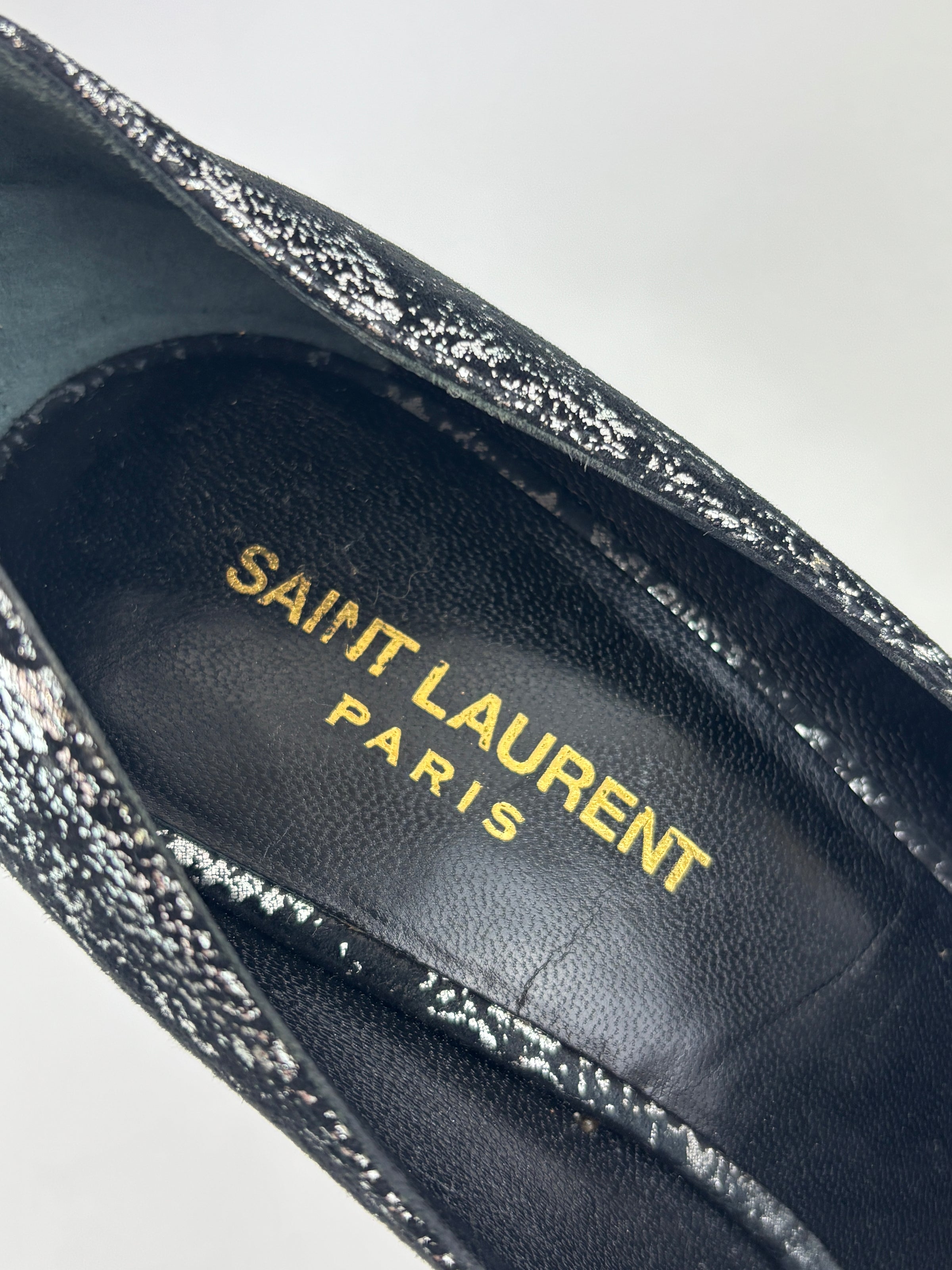 Suede Foil Print Pumps in Black / Silver Size 40.5
