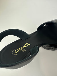 Black Quilted Lambskin Leather Platform Chunky Heels Size 37