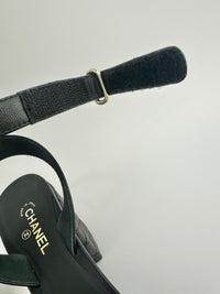 Black Quilted Lambskin Leather Platform Chunky Heels Size 37