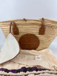 Large Leather Trimmed Raffia Ella Straw Basket Tote