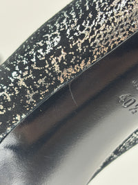 Suede Foil Print Pumps in Black / Silver Size 40.5