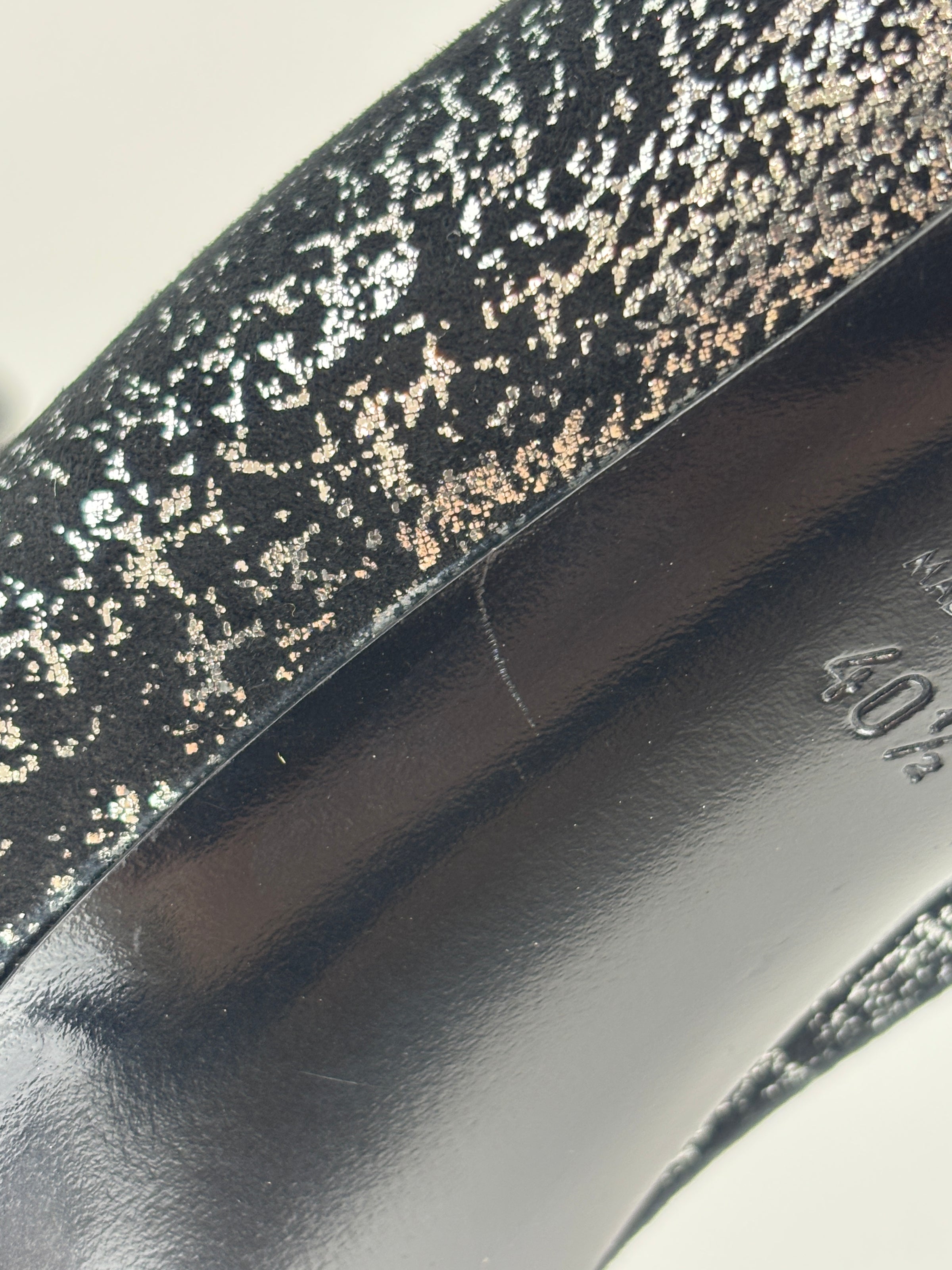 Suede Foil Print Pumps in Black / Silver Size 40.5