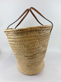 Large Leather Trimmed Raffia Ella Straw Basket Tote