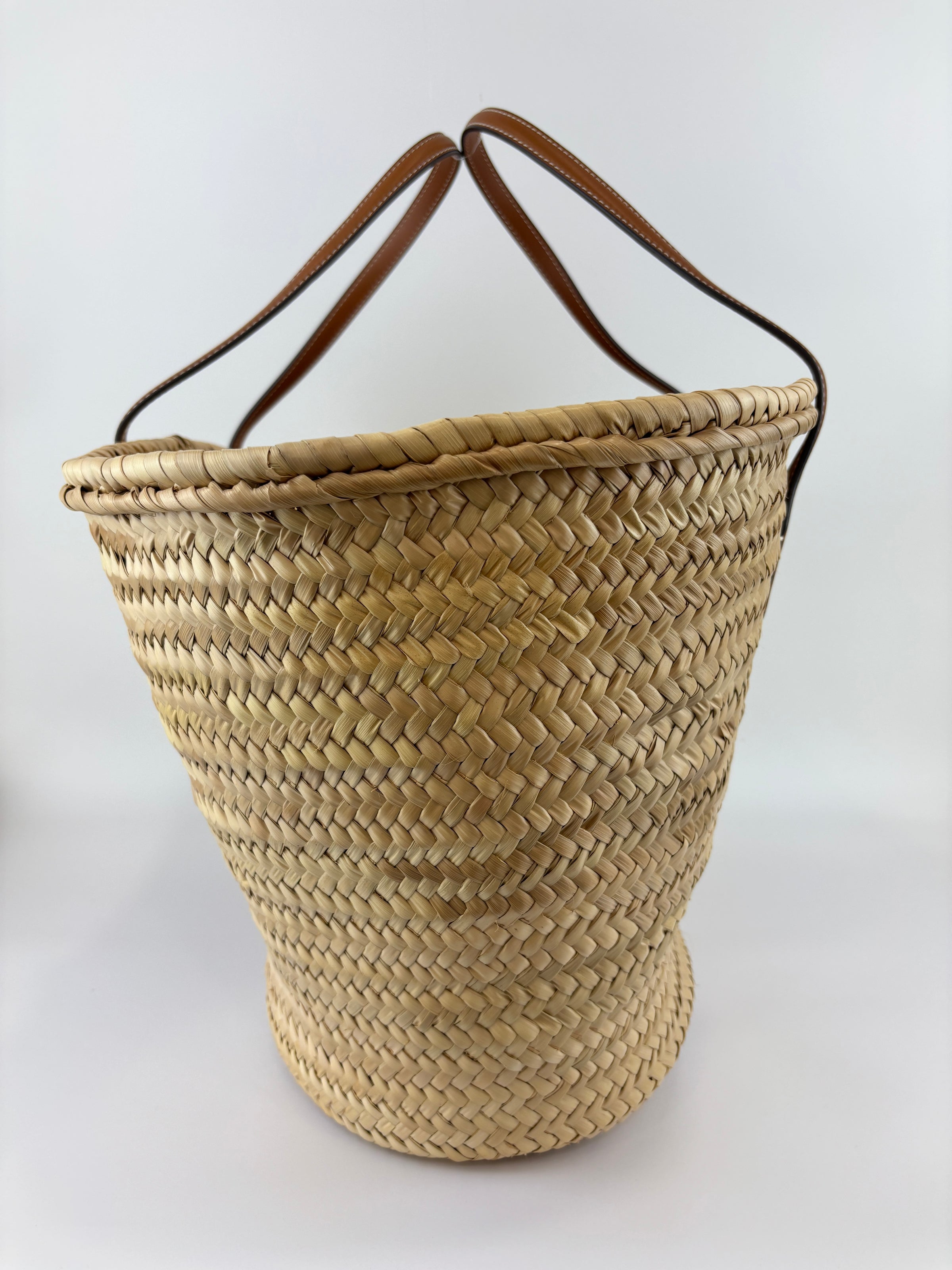 Large Leather Trimmed Raffia Ella Straw Basket Tote
