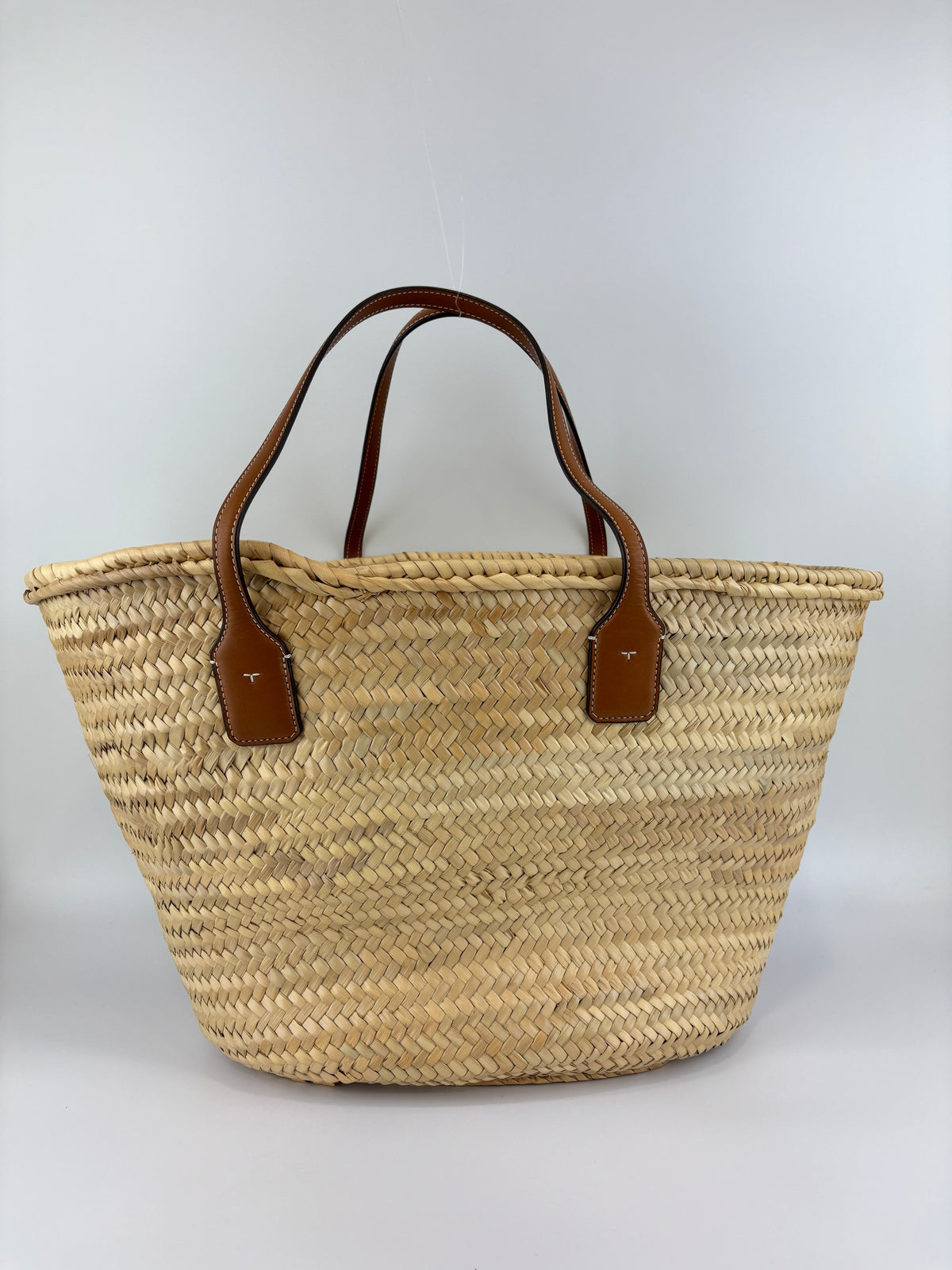 Large Leather Trimmed Raffia Ella Straw Basket Tote