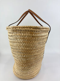 Large Leather Trimmed Raffia Ella Straw Basket Tote