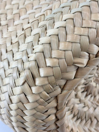 Large Leather Trimmed Raffia Ella Straw Basket Tote