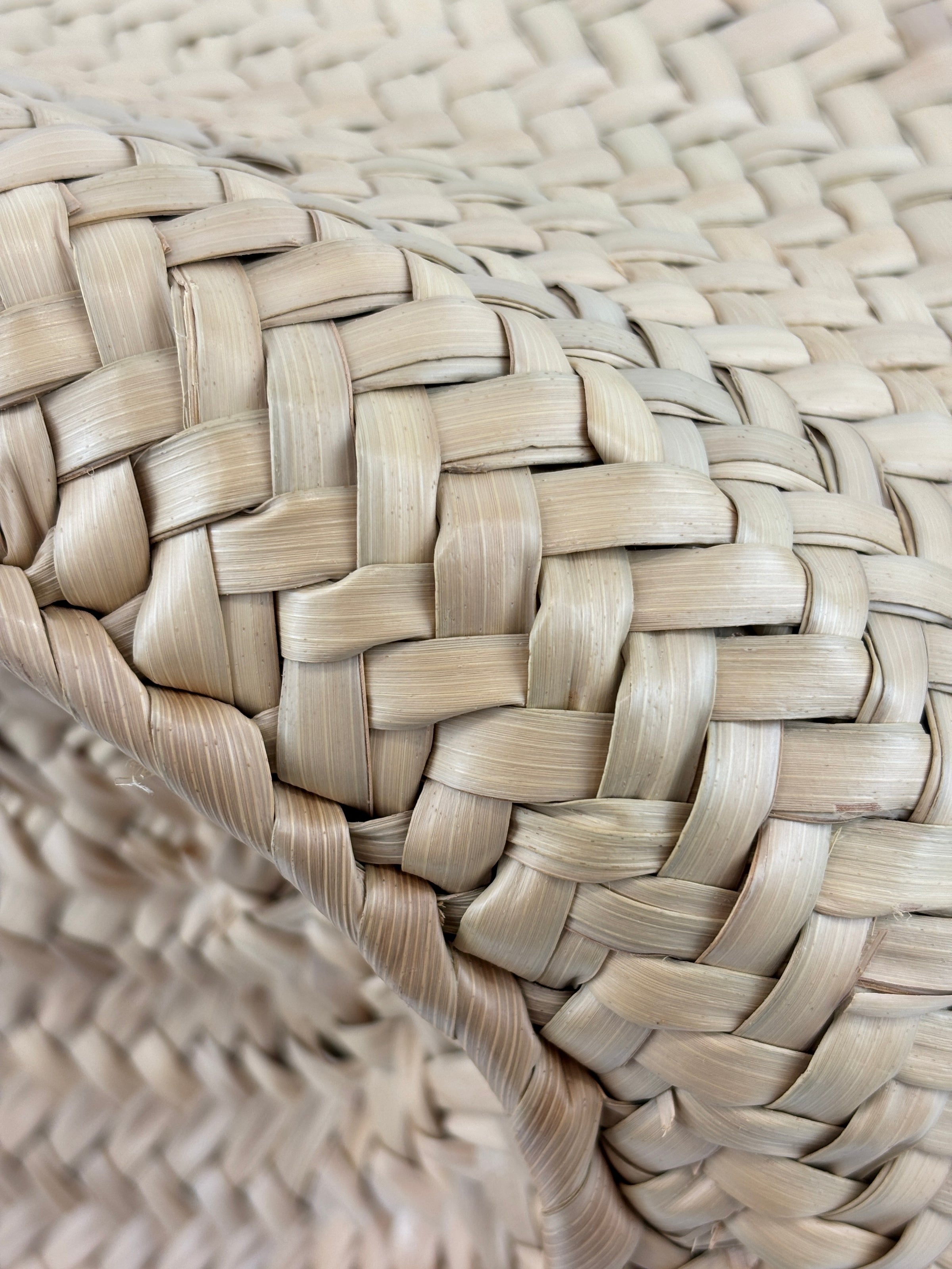 Large Leather Trimmed Raffia Ella Straw Basket Tote