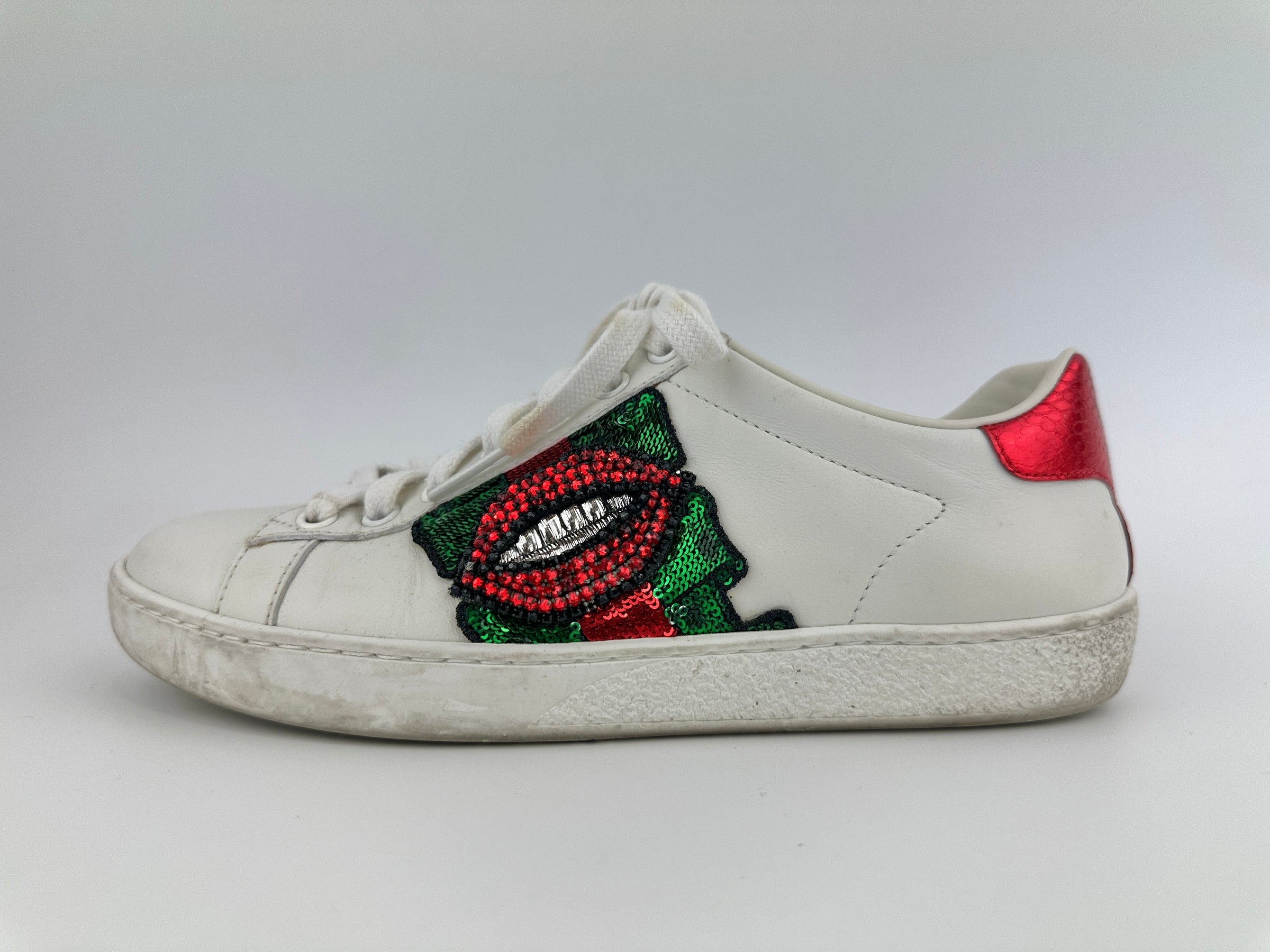 431919 Ace White Leather Embroidered Sequin Sneakers Size 36