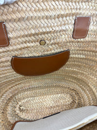 Large Leather Trimmed Raffia Ella Straw Basket Tote