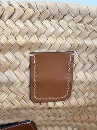 Large Leather Trimmed Raffia Ella Straw Basket Tote
