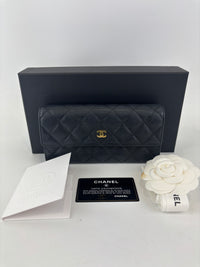 A50096 Flap Wallet Black Caviar Leather GHW