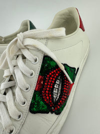 431919 Ace White Leather Embroidered Sequin Sneakers Size 36