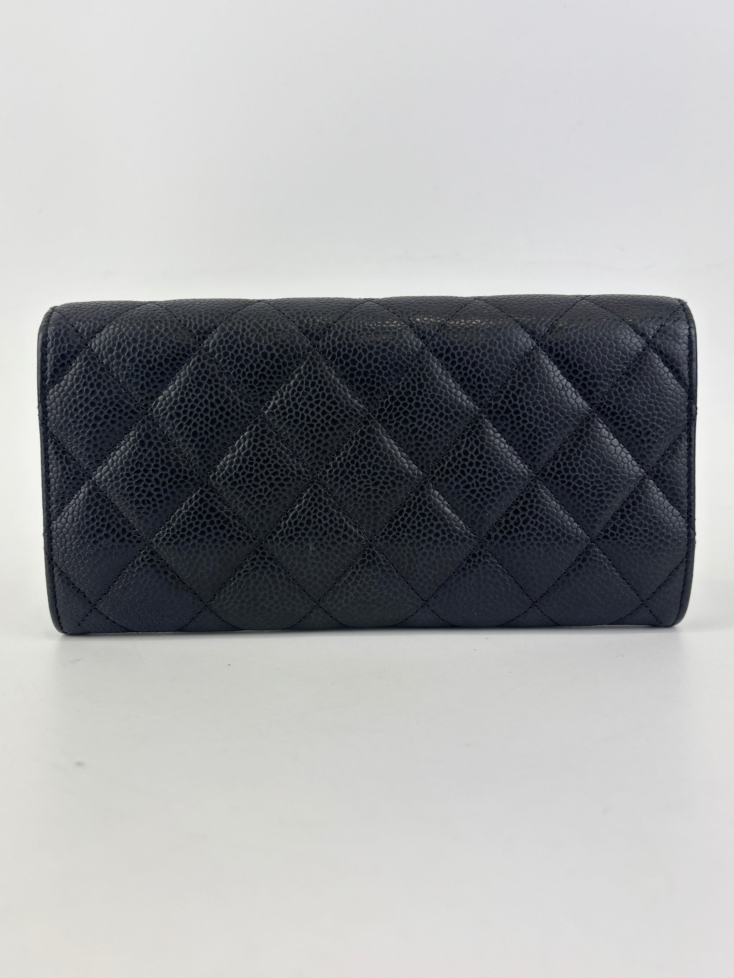 A50096 Flap Wallet Black Caviar Leather GHW