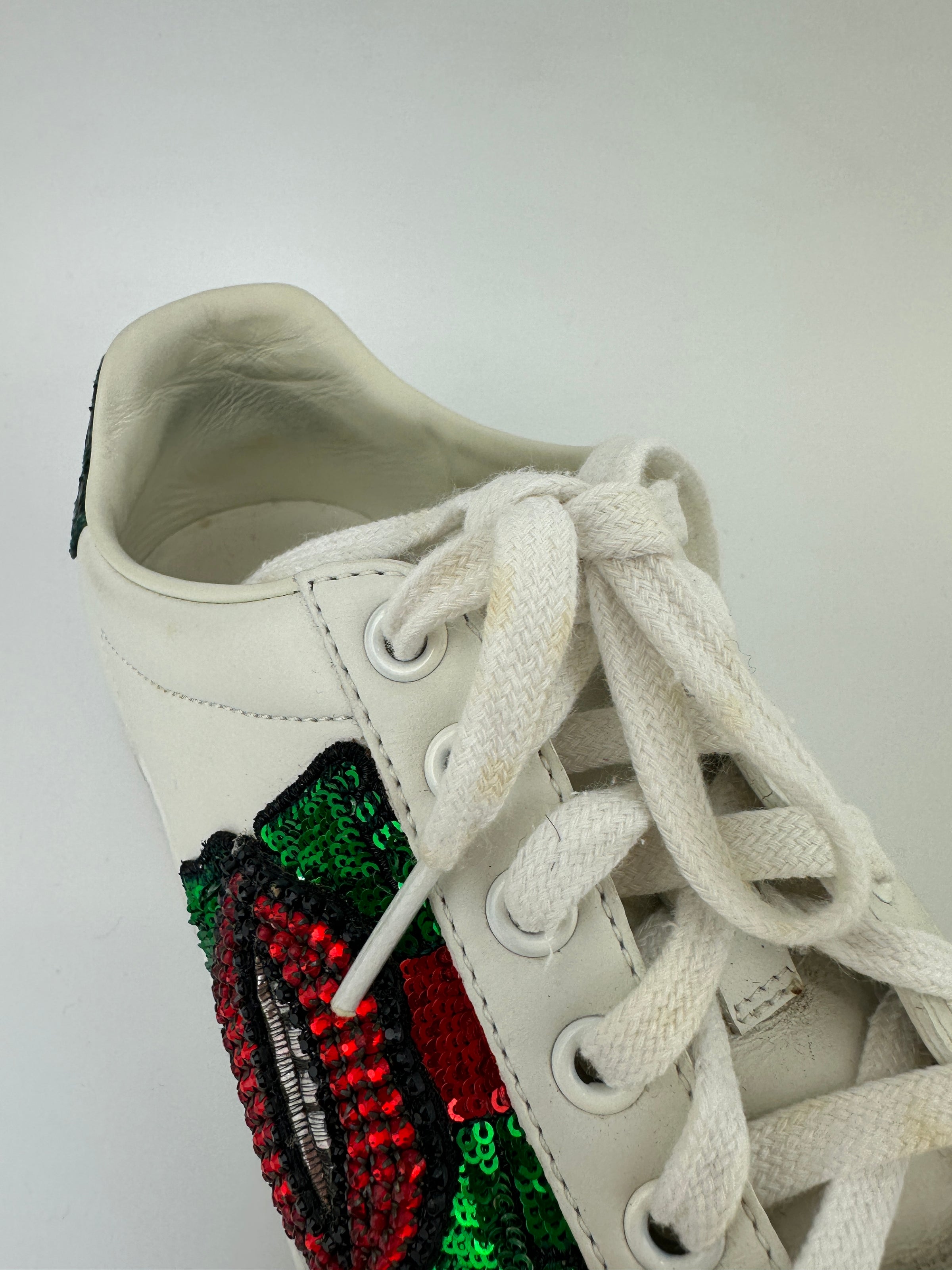 431919 Ace White Leather Embroidered Sequin Sneakers Size 36