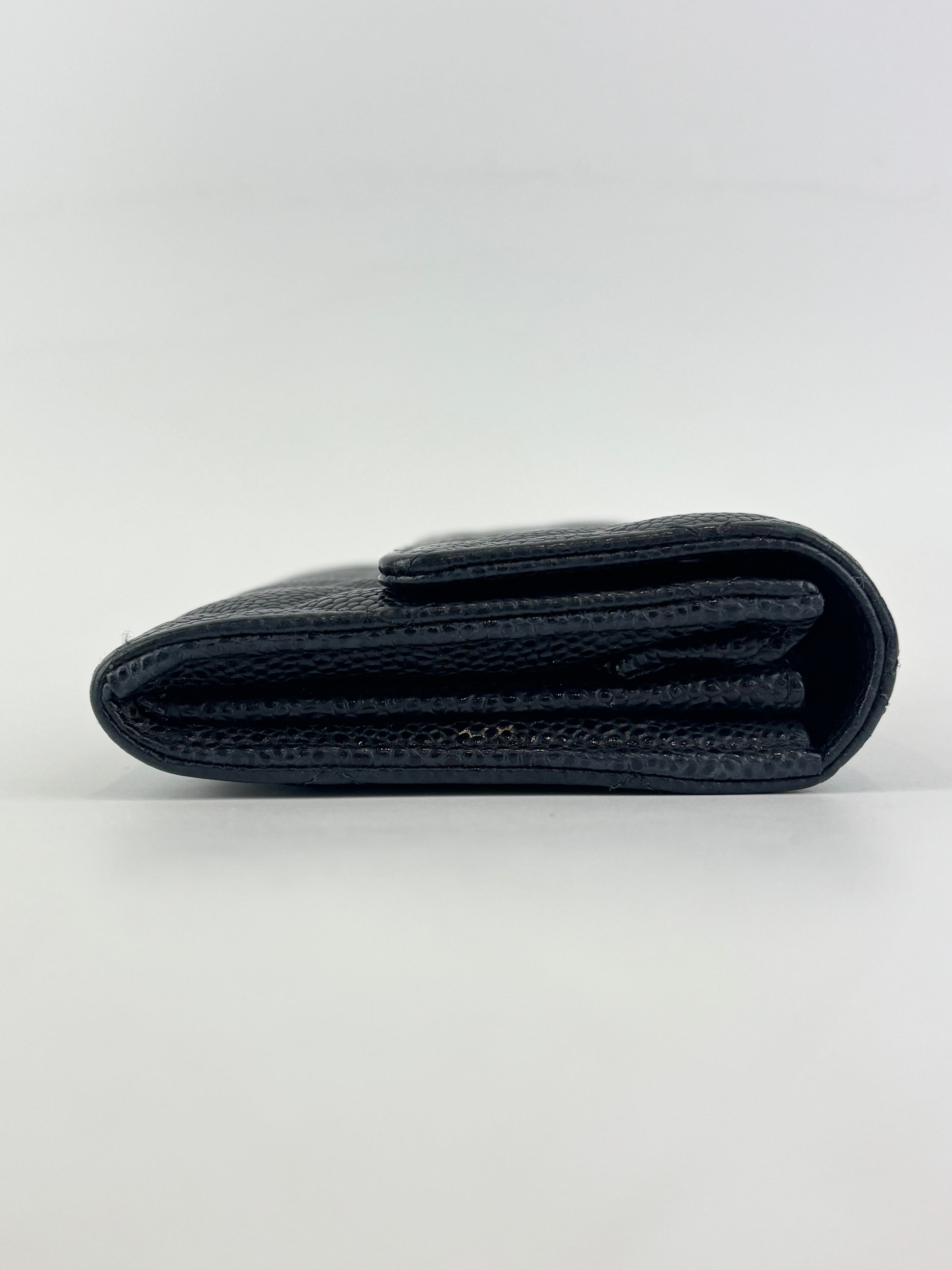 A50096 Flap Wallet Black Caviar Leather GHW