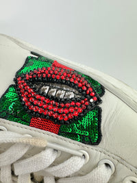 431919 Ace White Leather Embroidered Sequin Sneakers Size 36