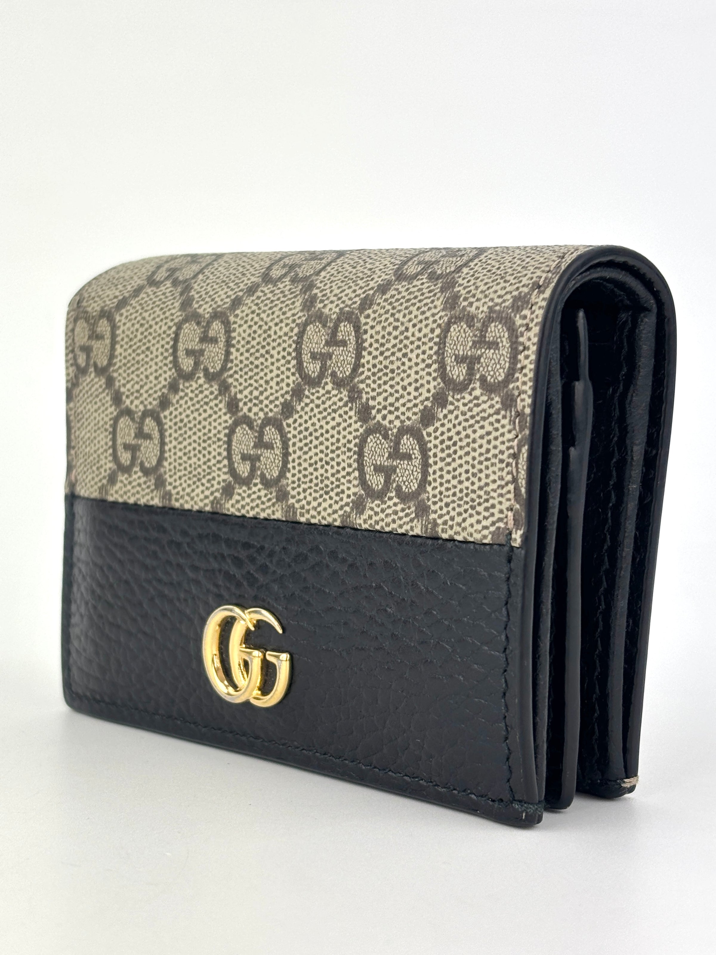Bi-Color GG Marmont Card Case Wallet Beige/Black