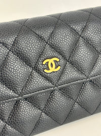 A50096 Flap Wallet Black Caviar Leather GHW