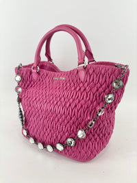 RN0896 Matelasse Nappa Crystal Leather Satchel Fuchsia