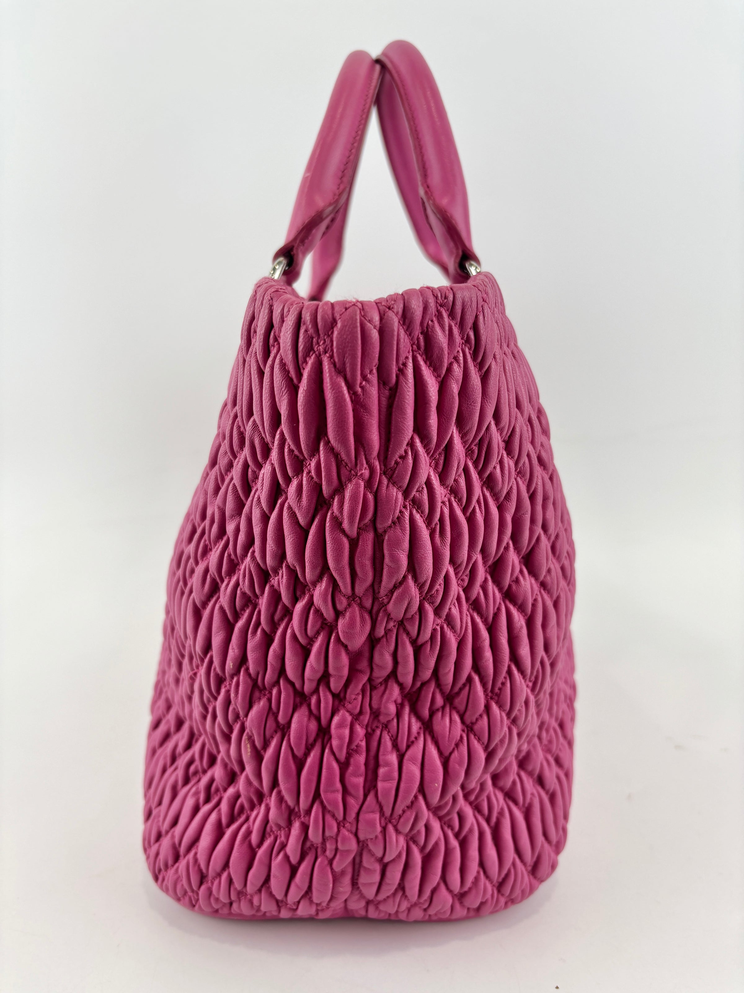 RN0896 Matelasse Nappa Crystal Leather Satchel Fuchsia