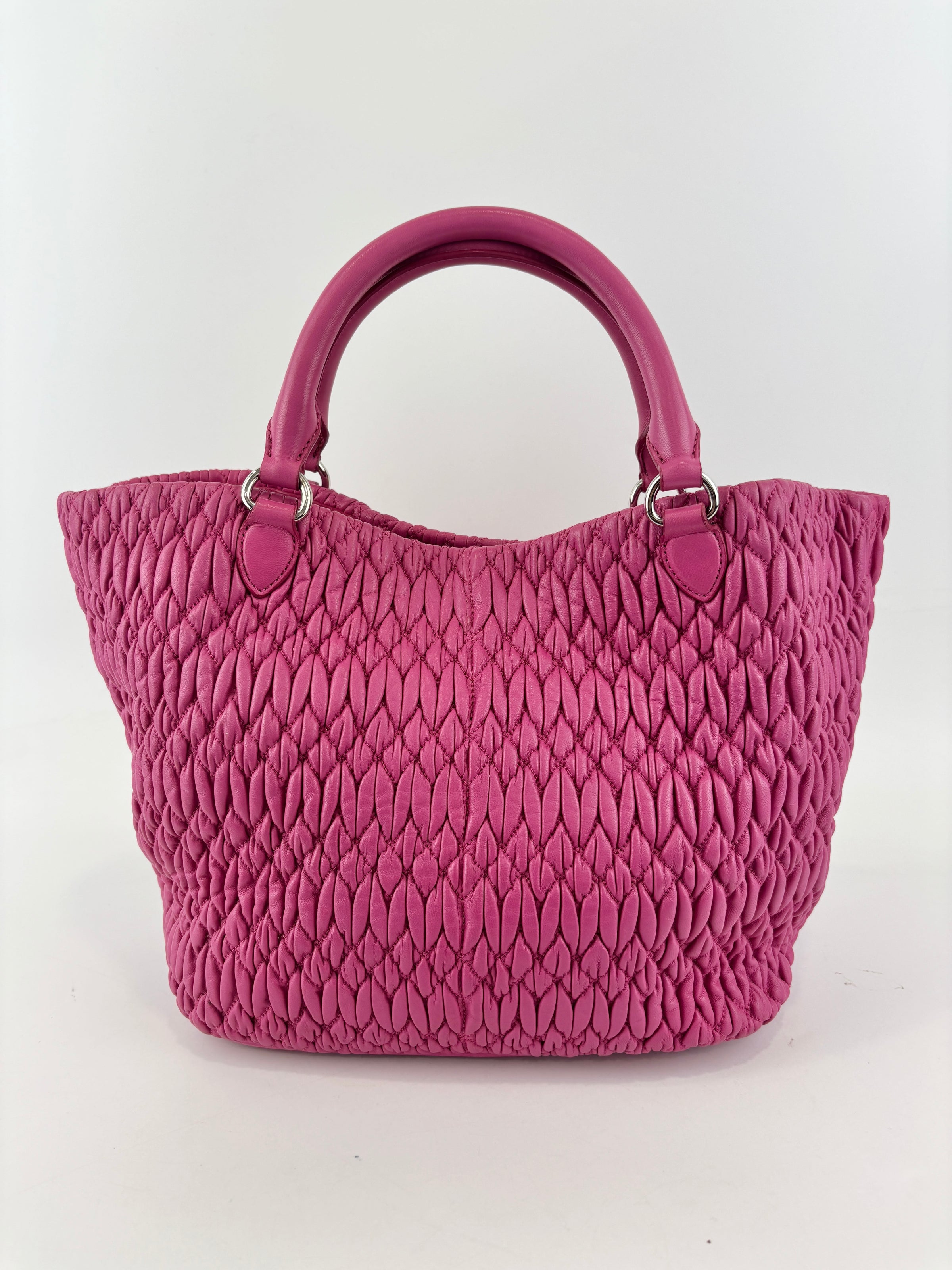 RN0896 Matelasse Nappa Crystal Leather Satchel Fuchsia