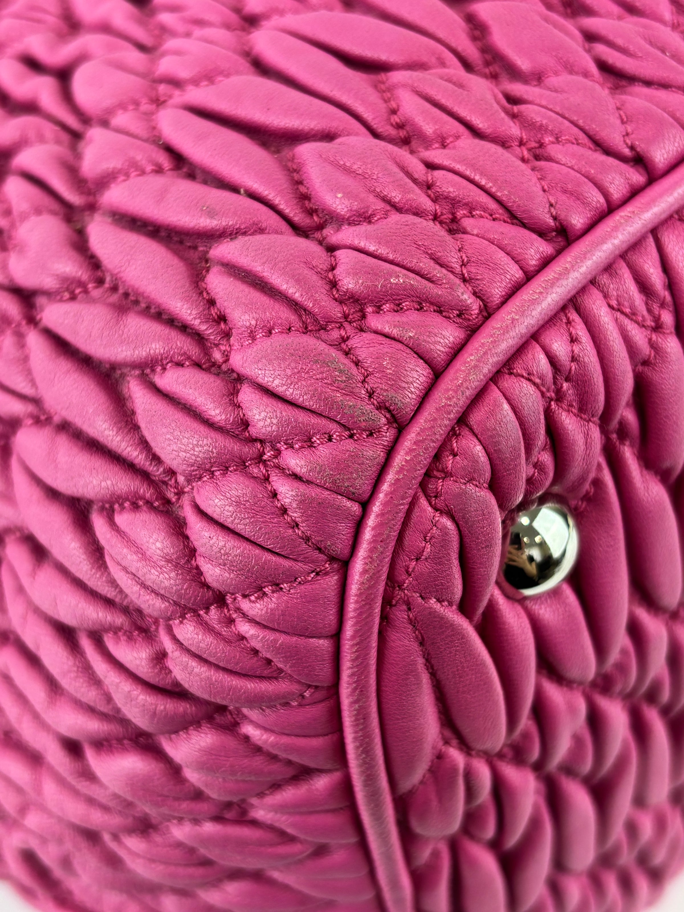 RN0896 Matelasse Nappa Crystal Leather Satchel Fuchsia