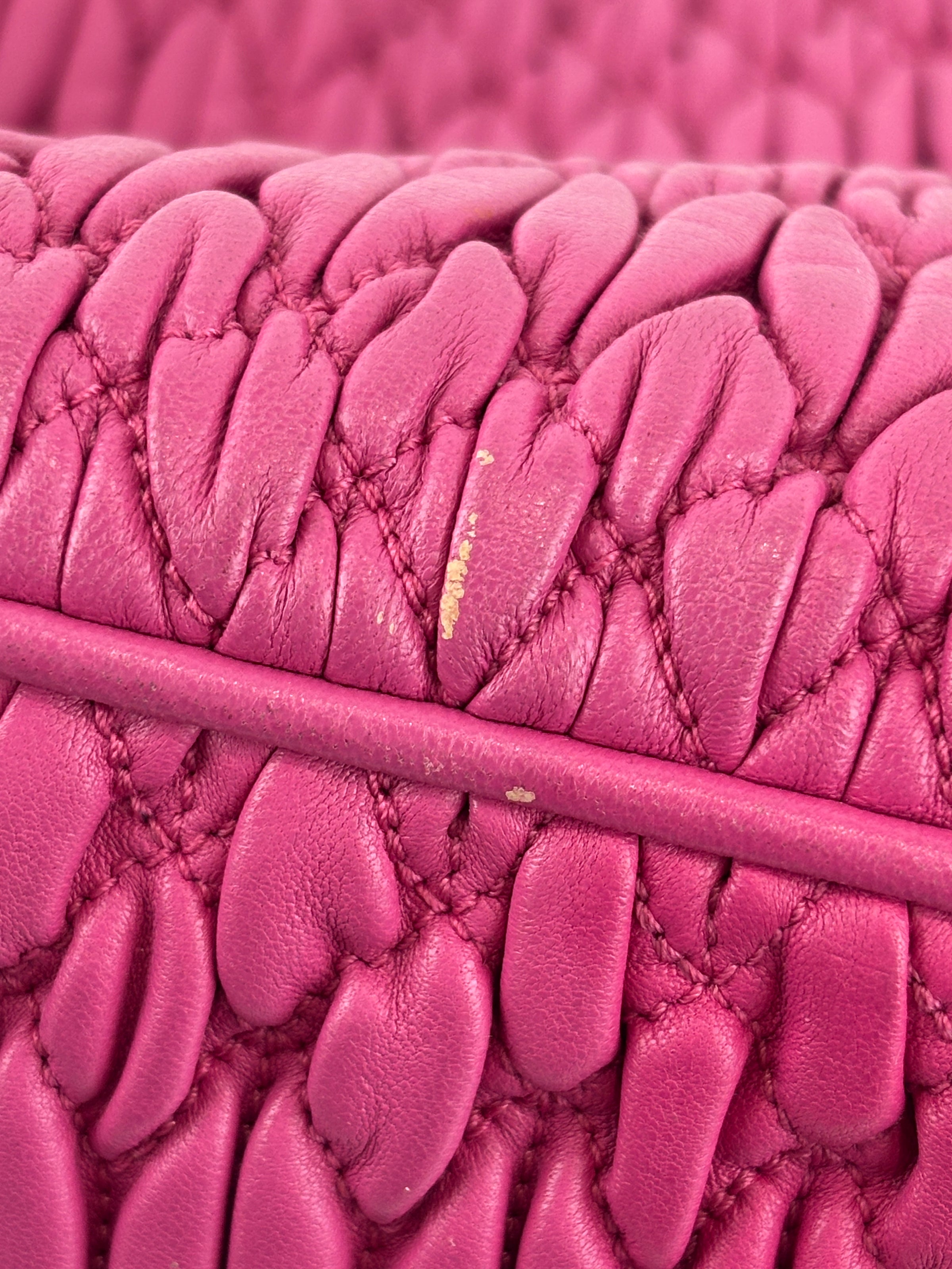 RN0896 Matelasse Nappa Crystal Leather Satchel Fuchsia