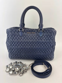 Matelasse Nappa Crystal Leather Small Tote Dark Blue