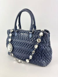 Matelasse Nappa Crystal Leather Small Tote Dark Blue