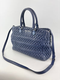 Matelasse Nappa Crystal Leather Small Tote Dark Blue