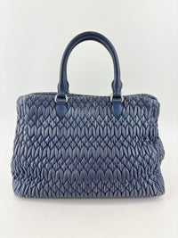 Matelasse Nappa Crystal Leather Small Tote Dark Blue