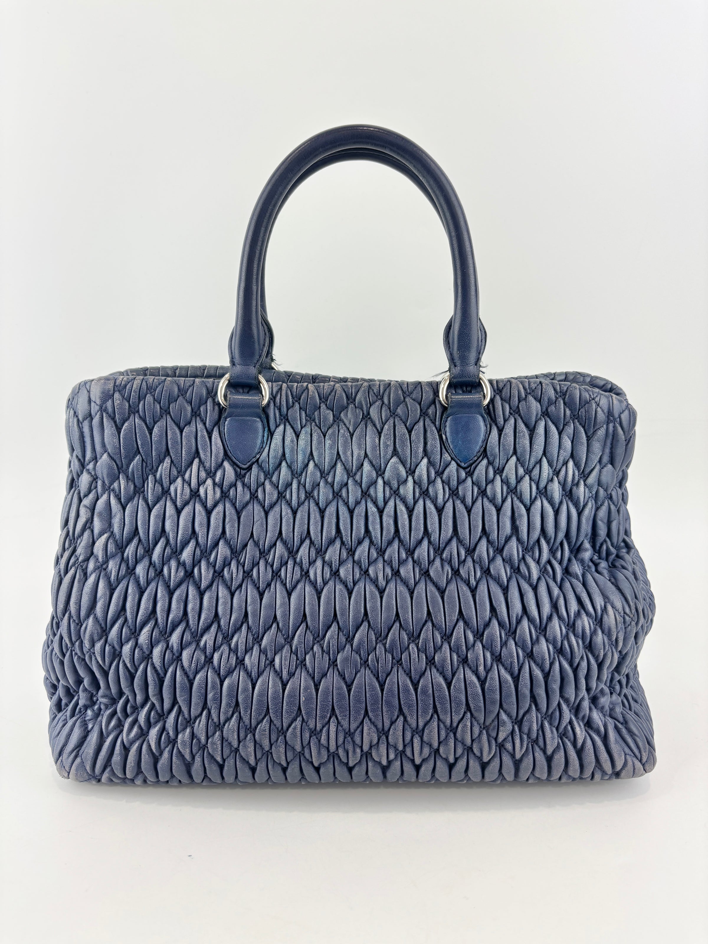 Matelasse Nappa Crystal Leather Small Tote Dark Blue