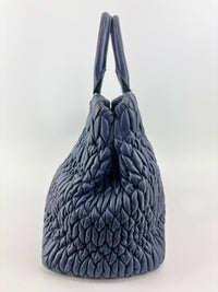 Matelasse Nappa Crystal Leather Small Tote Dark Blue