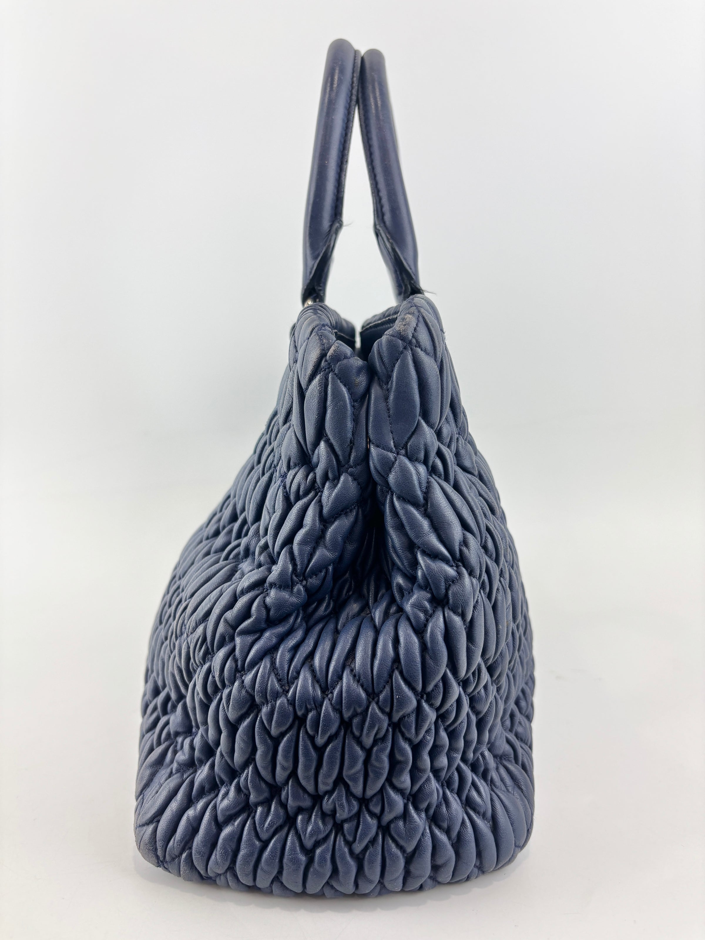 Matelasse Nappa Crystal Leather Small Tote Dark Blue