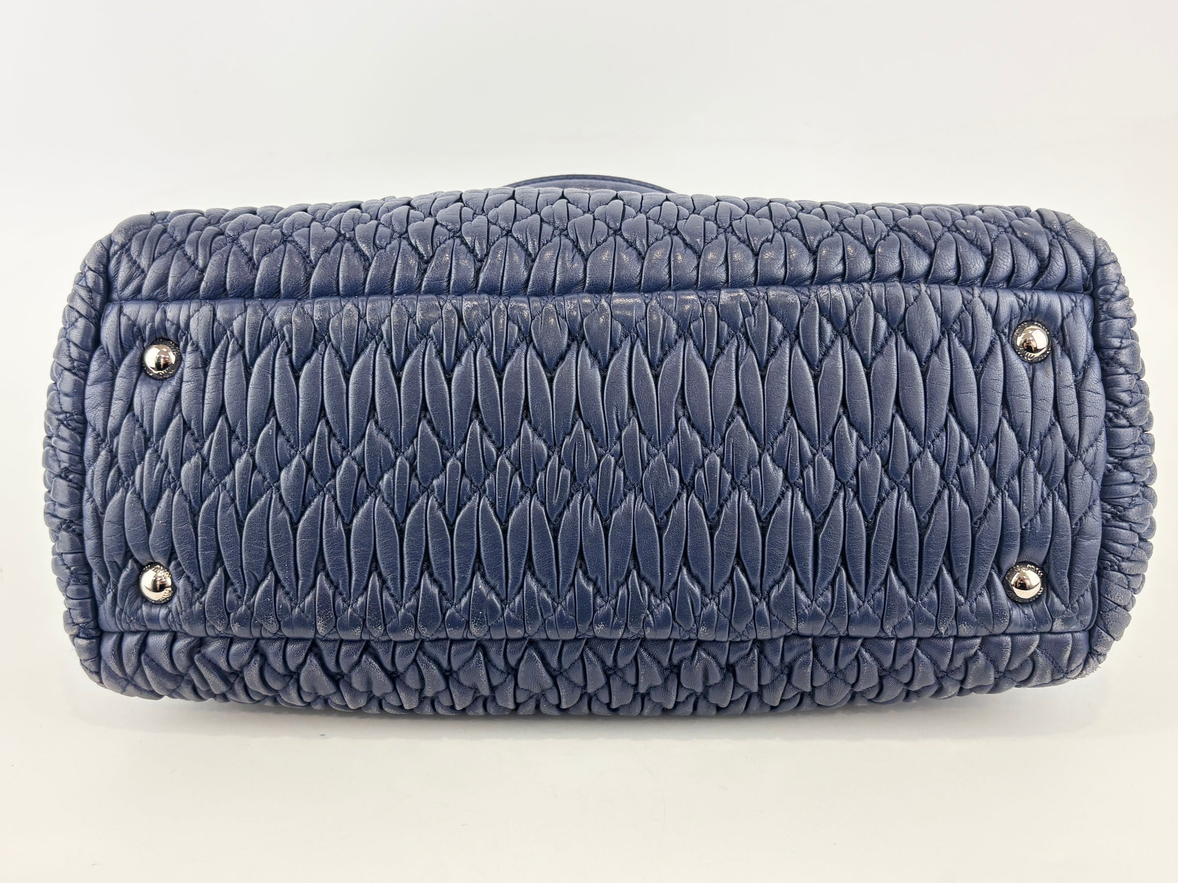 Matelasse Nappa Crystal Leather Small Tote Dark Blue