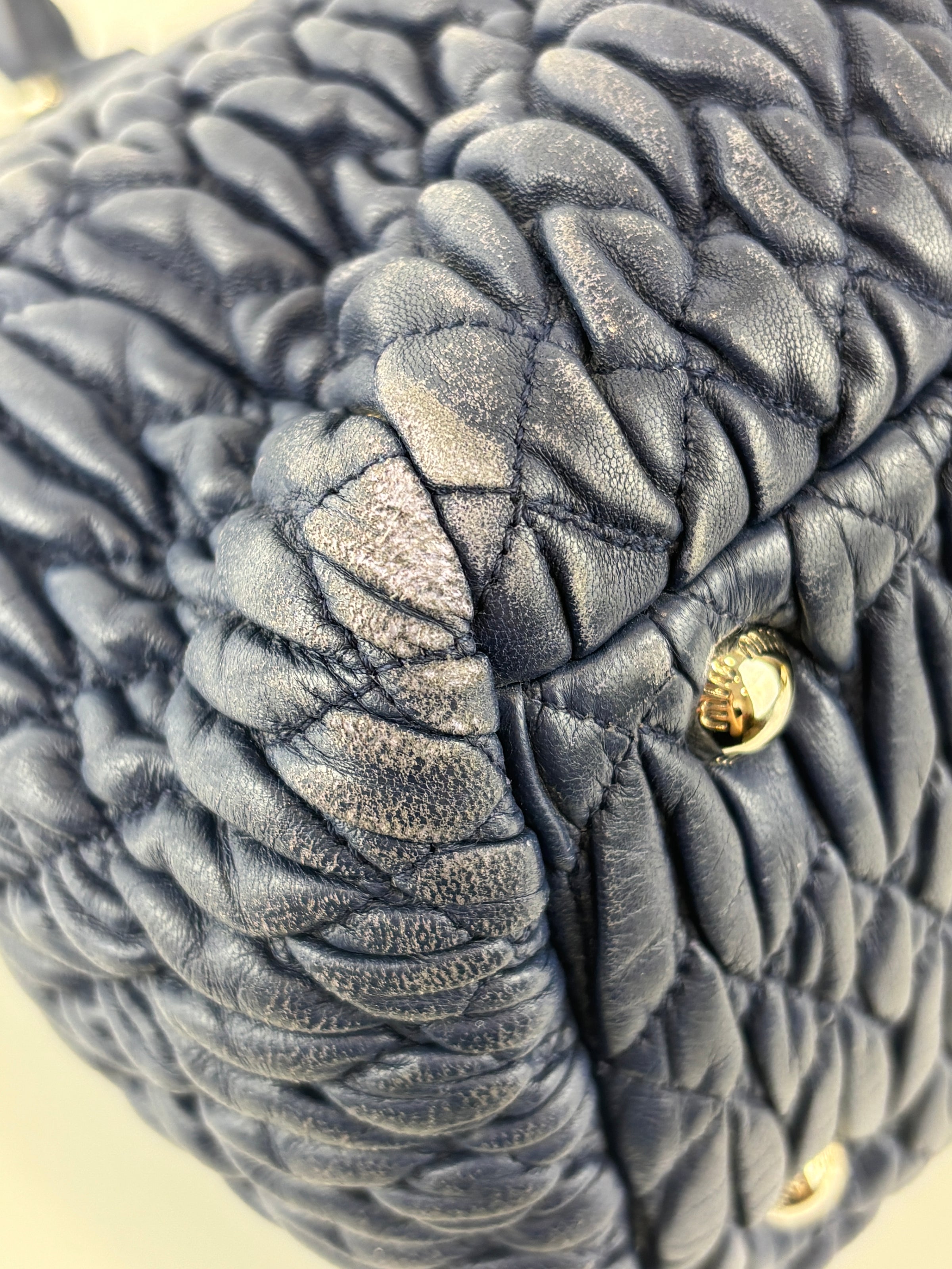 Matelasse Nappa Crystal Leather Small Tote Dark Blue