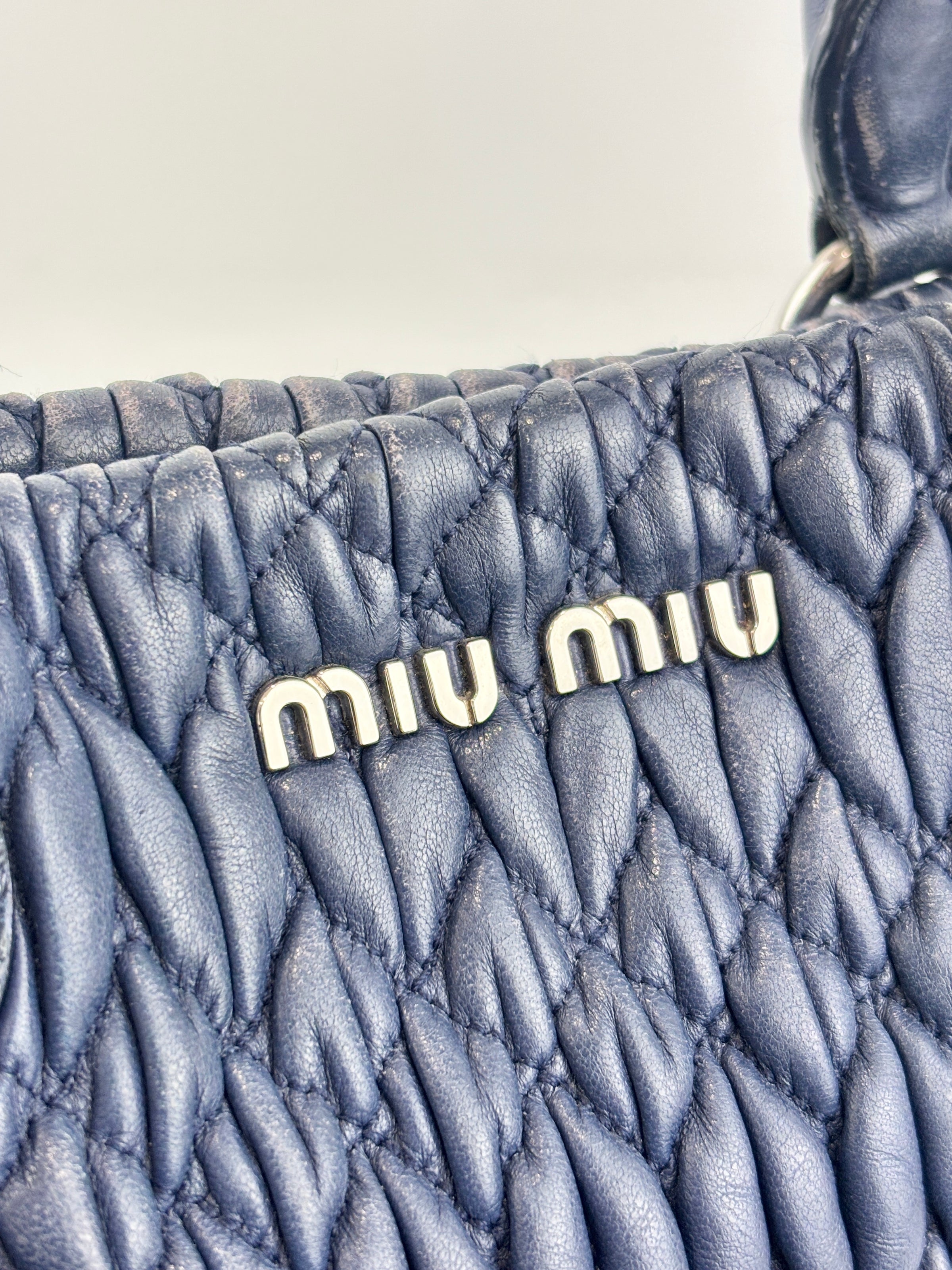 Matelasse Nappa Crystal Leather Small Tote Dark Blue