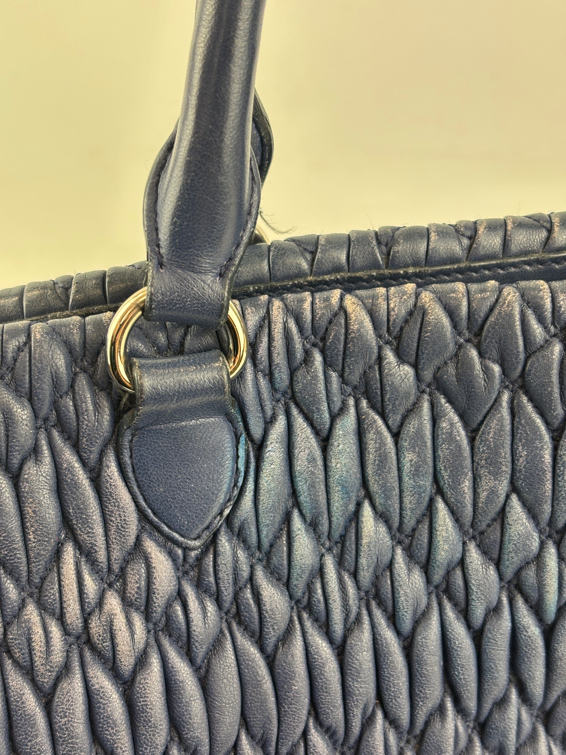 Matelasse Nappa Crystal Leather Small Tote Dark Blue