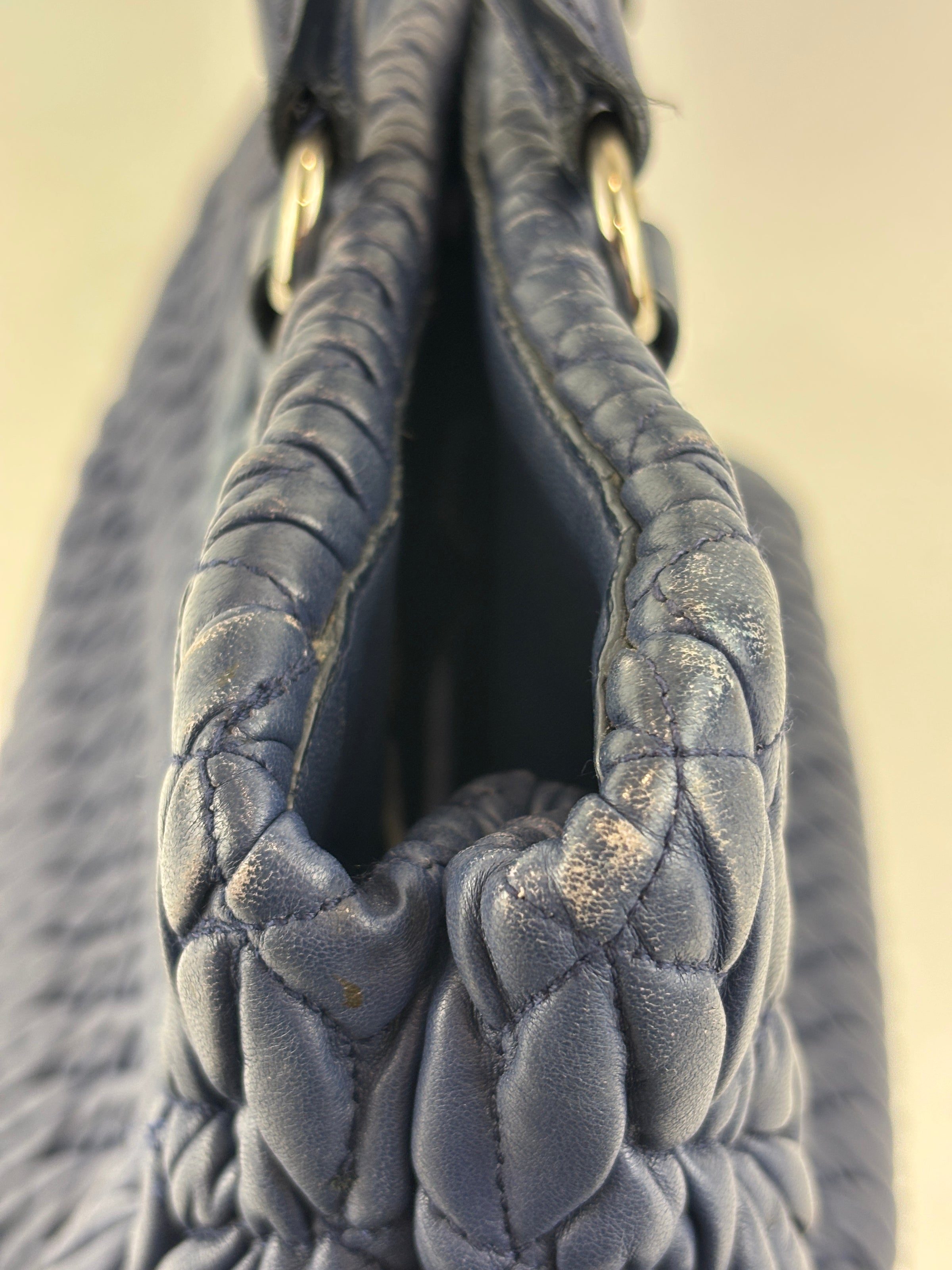 Matelasse Nappa Crystal Leather Small Tote Dark Blue